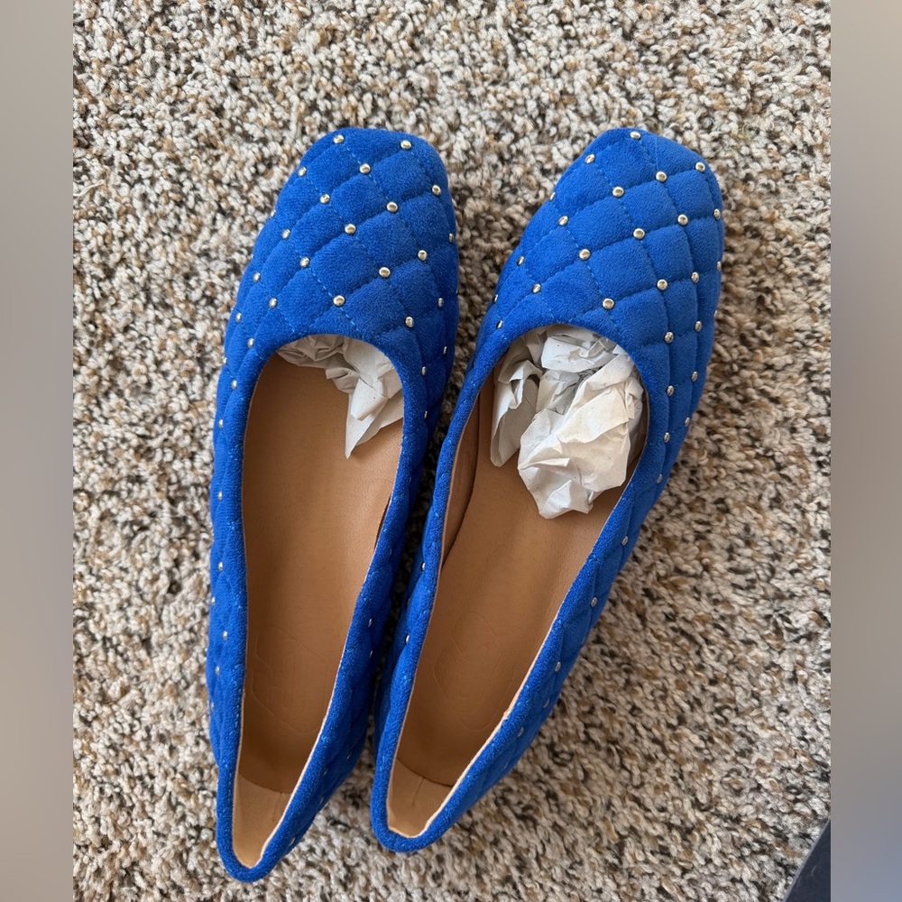 Blue Quilted Studded Women's Ballet Flats